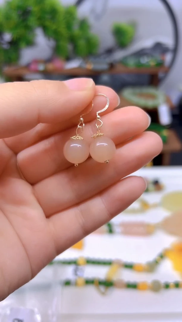 和田玉14K金镶嵌耳饰E672