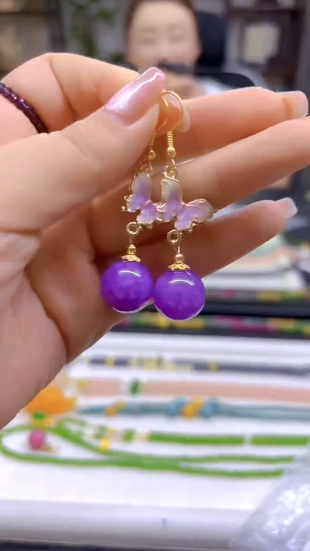 翡翠14K金镶嵌耳饰DIY款E737