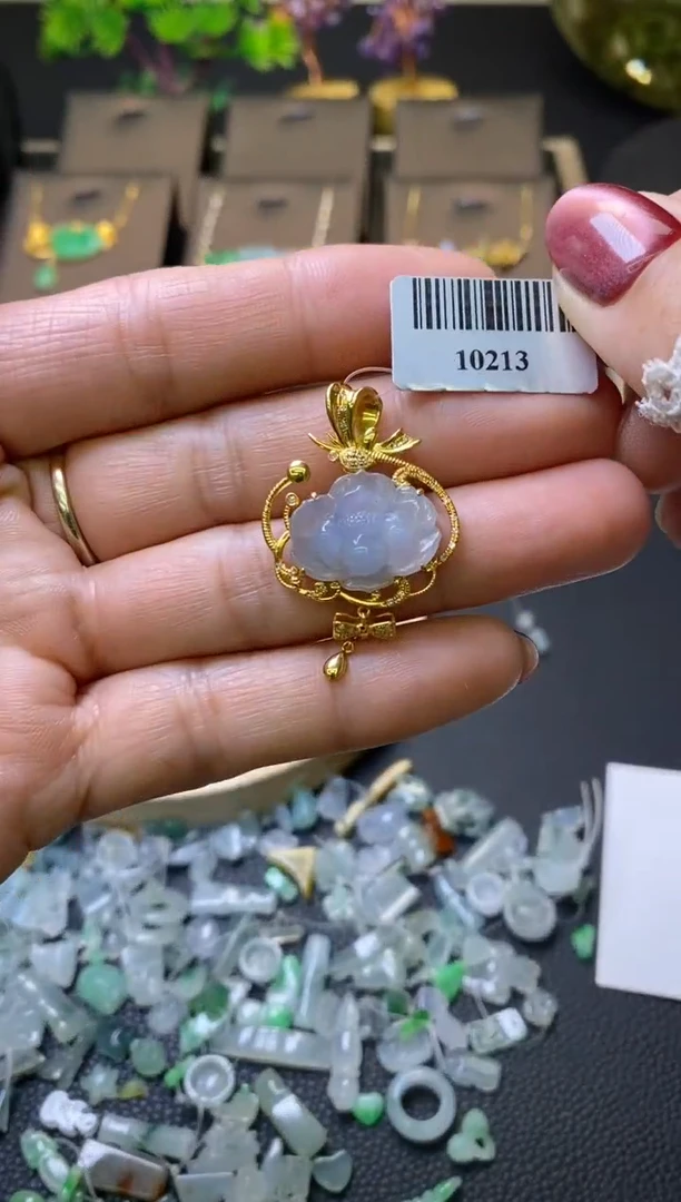 翡翠18K金镶嵌颈饰净货10213