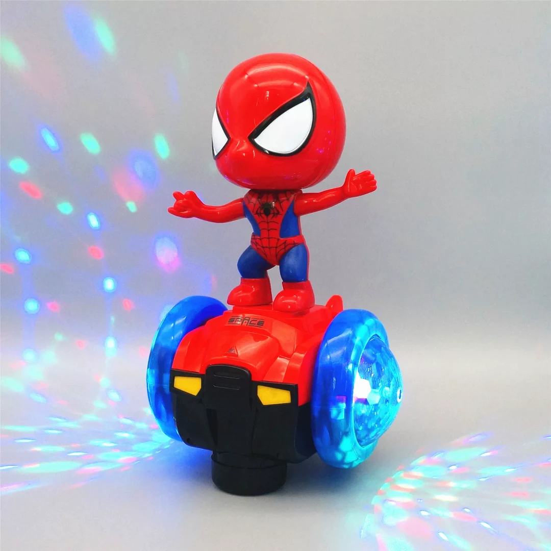 最新有趣搞笑旋转声光万向平衡车蜘蛛侠电动玩具礼物特技男孩玩具