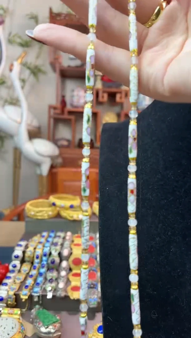非遗手工景泰蓝竹节项链白色