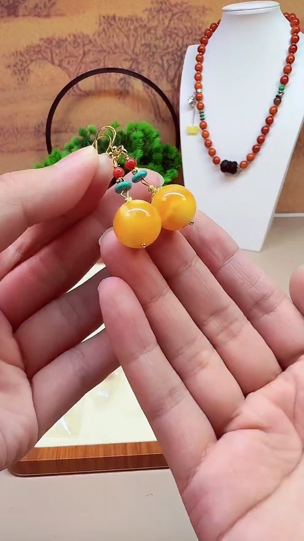 蜜蜡颈饰14K金镶嵌E208
