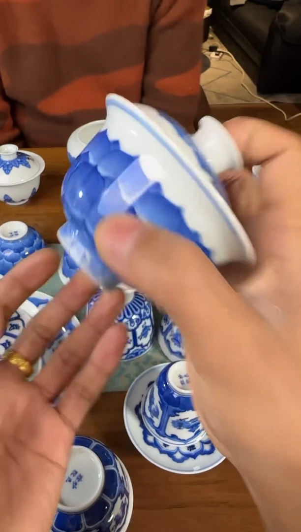 预售 妙色 青花佛莲盖碗（小）