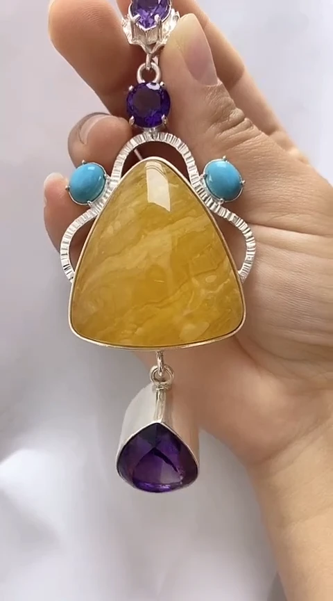 【闪购商品】琥珀裸石银S925镶嵌蜜蜡吊坠