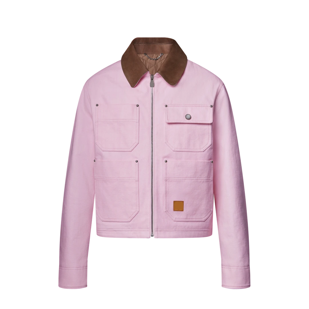 2025秋冬潮流修身时尚长袖拉链粉色夹棉加厚夹克1023