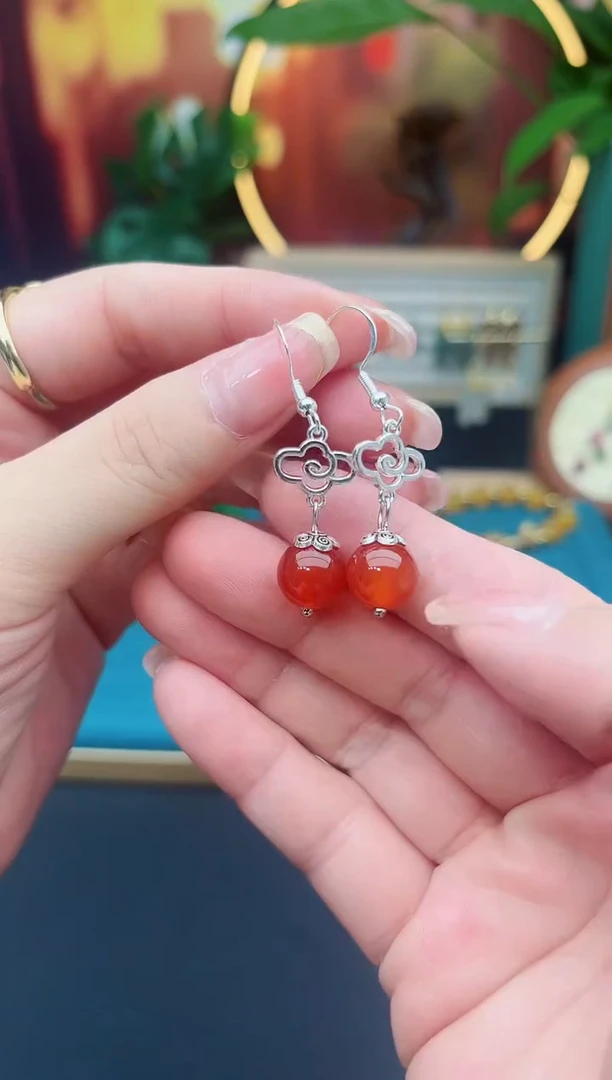 玛瑙/玉髓耳饰银S925镶嵌415000