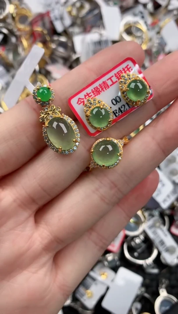 银S925镶嵌戒指翡翠444---5