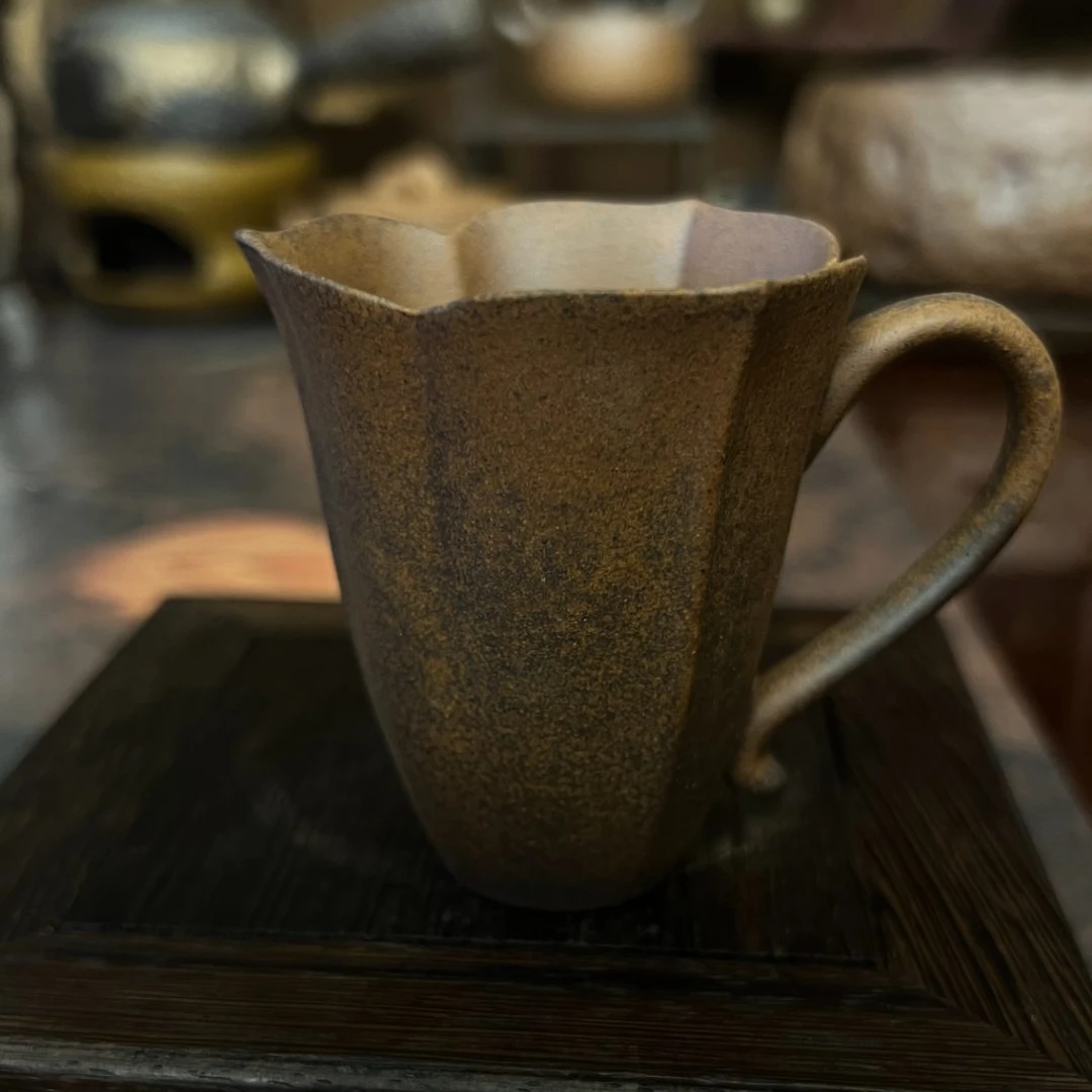 [拙器雅集]粗陶老岩泥茶杯中式家用复古带把手主人杯半手工功夫茶