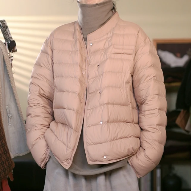 【半奏】斜襟暗扣绗线简约风轻薄款羽绒服充绒量85左右 胸118衣长60