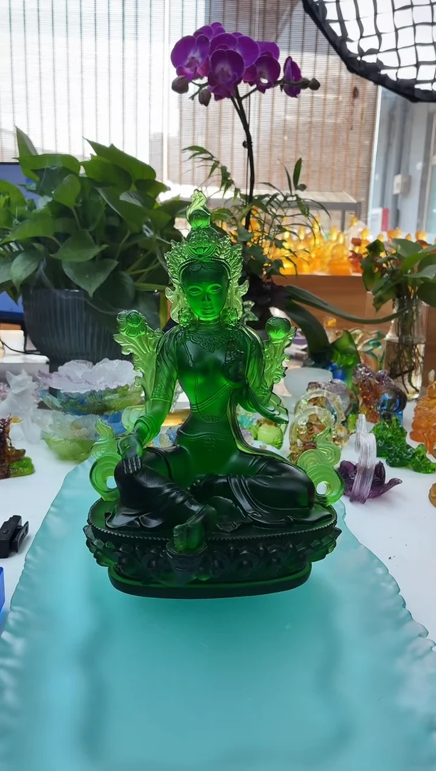 手工艺品琉璃绿度母23公分