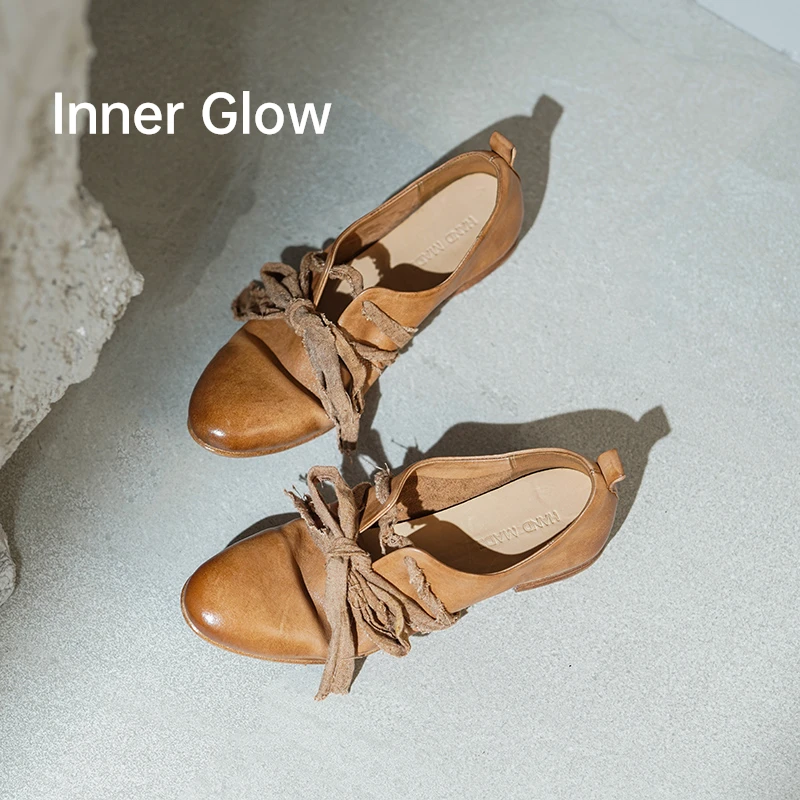 Inner Glow2cm春款 内外水洗马皮真皮大底蝴蝶结低跟玛丽珍单鞋