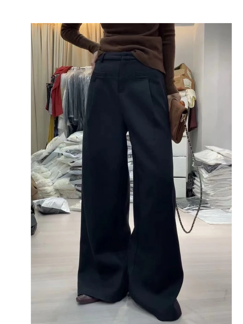 新款垂感高腰显瘦阔腿免烫西装裤休闲裤25-029