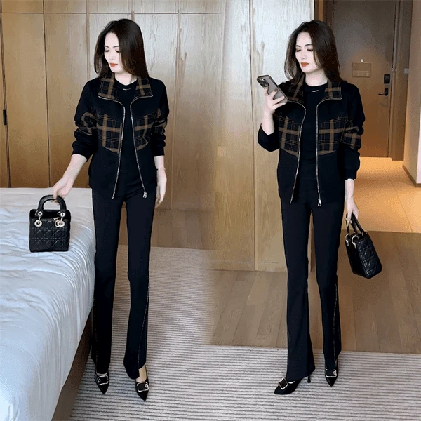 短外套秋季拼接朋克风格子短外套女2025新款减龄春秋洋气短款夹克