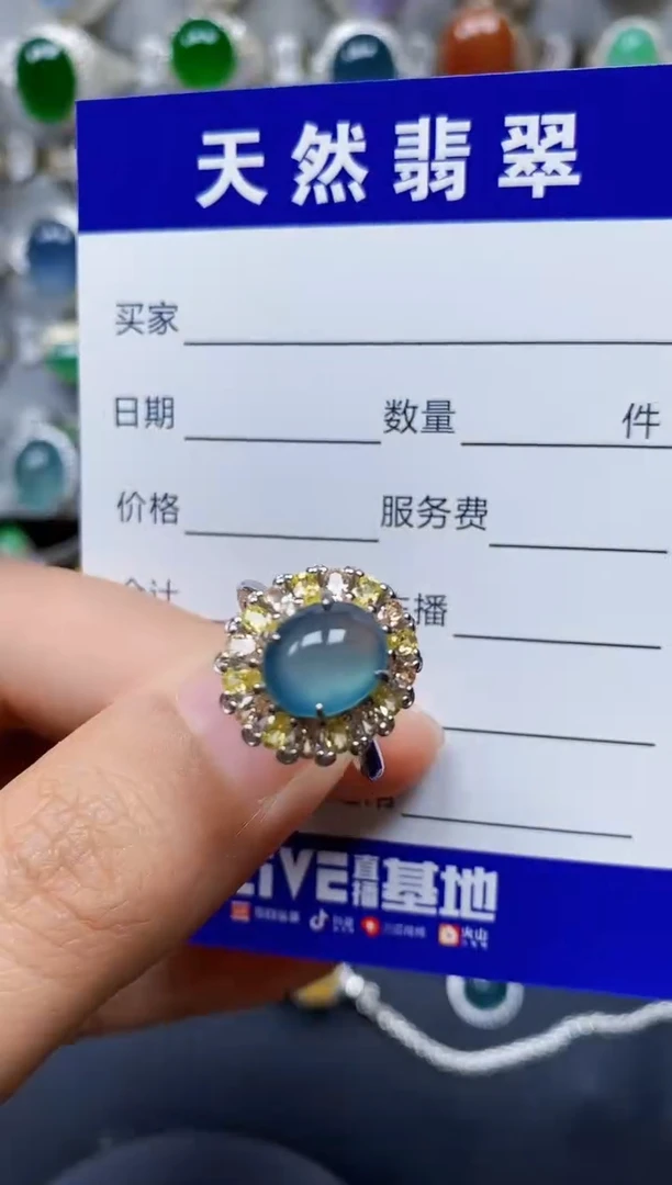 翡翠戒指银S925镶嵌0327