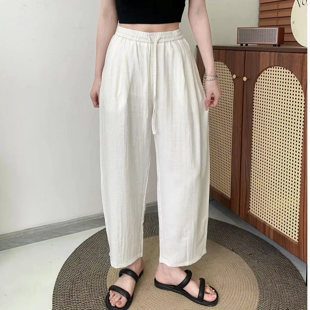 청이 亚麻弯刀九分裤 8811夏季新款松弛感日系宽松九分薄休闲裤女