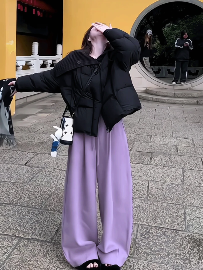 韩版黑色设计感棉服女2025冬季新款巨好看针织拼接翻领面包服外套