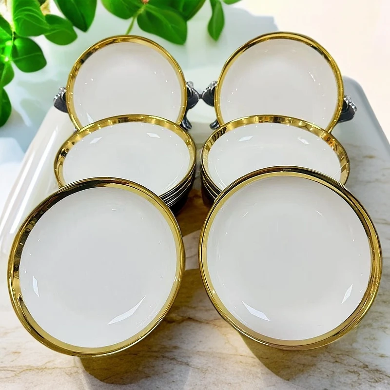 新疆包邮【12个金边小盘】金边 高档 陶瓷米饭碗好看碗碟家用好看