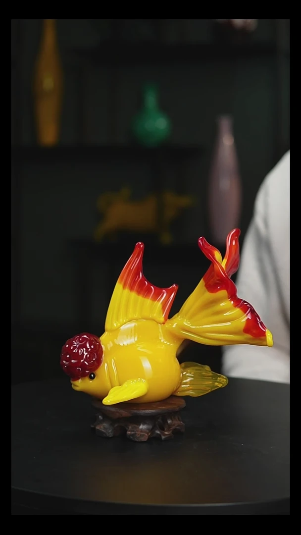 手工艺品琉璃手工琉璃鸡油黄金鱼摆件小款