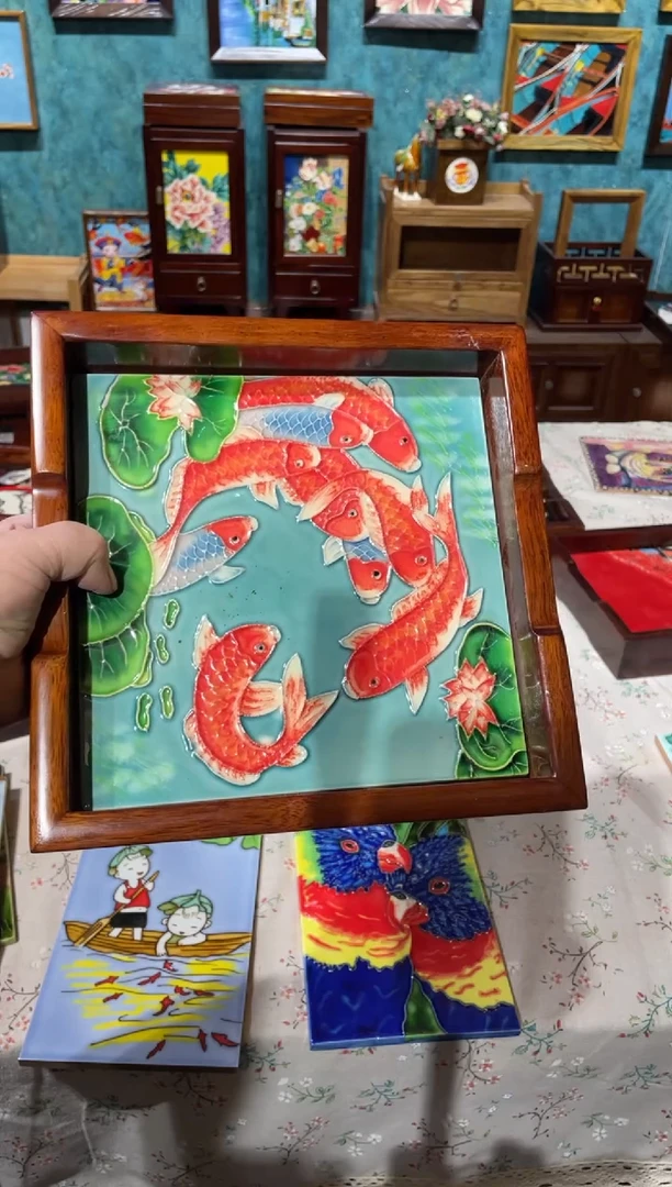 陶瓷飞**523*23双面茶盘鱼，带瑕特价