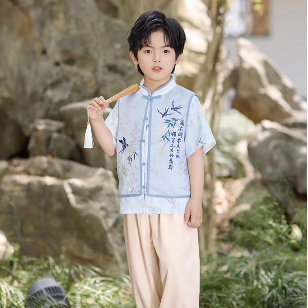旗铂-景明 2025夏季两件套男童汉服儿童古装古风新款汉服国风