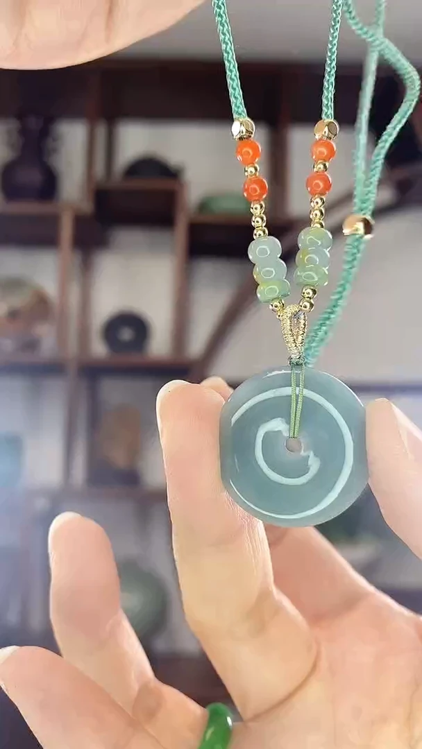 翡翠未镶嵌吊坠(赠链)蓝水平安扣X77