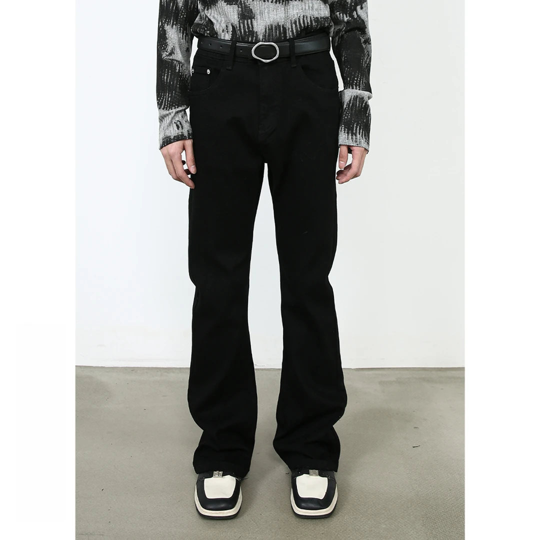 ZLAYCO高弹牛仔微喇男女同款黑色弹力直筒牛仔裤百搭显瘦长裤子