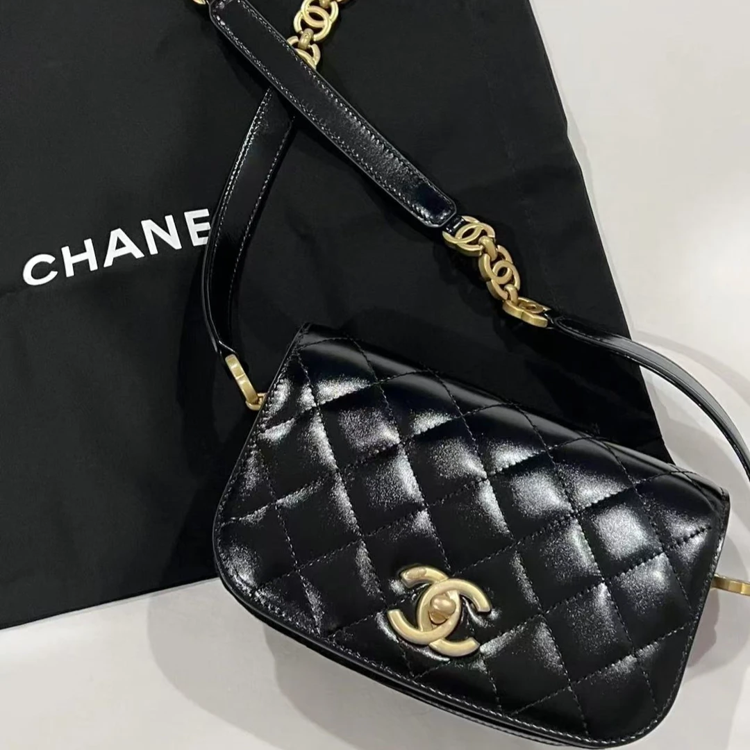99新 Chanel/香奈儿 5401|香奈儿马鞍斜挎包牛皮芯片新款黑金