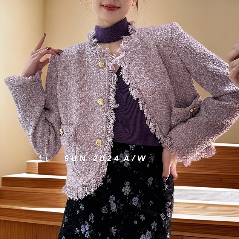 秀秋冬新款韩版显瘦圆领气质羊毛小香风冬季外套