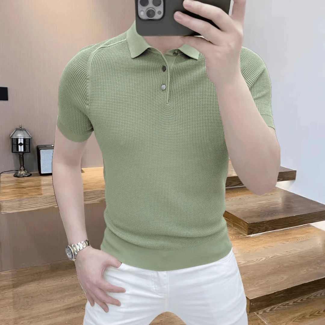 polo衫短袖潮流2025夏季新款修身透气针织衫男士半袖T恤翻领夏装