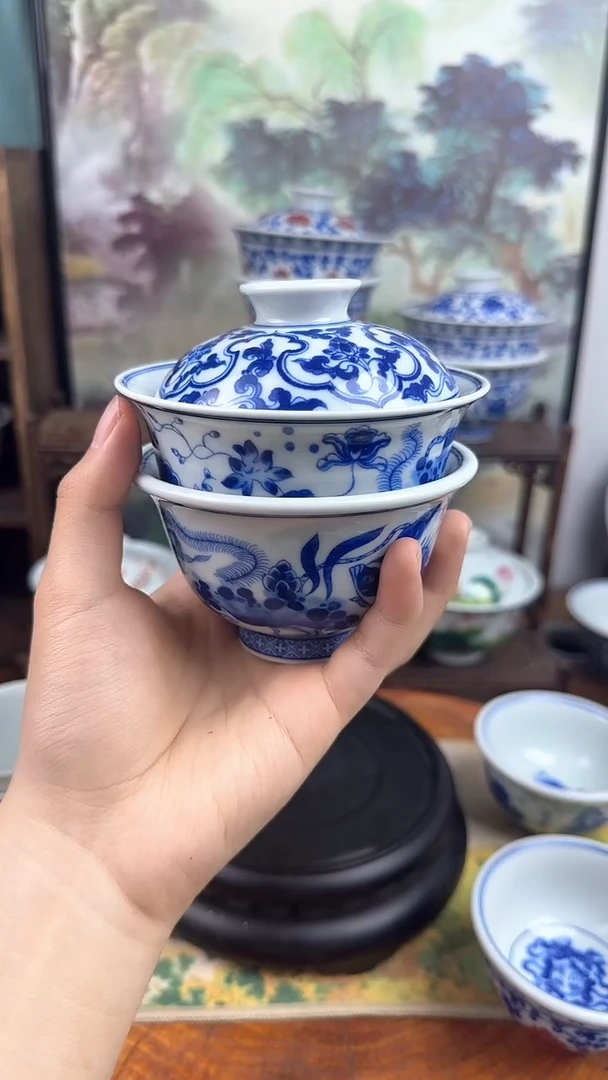 陶瓷猫****屋仿成化鱼藻纹两件套+
