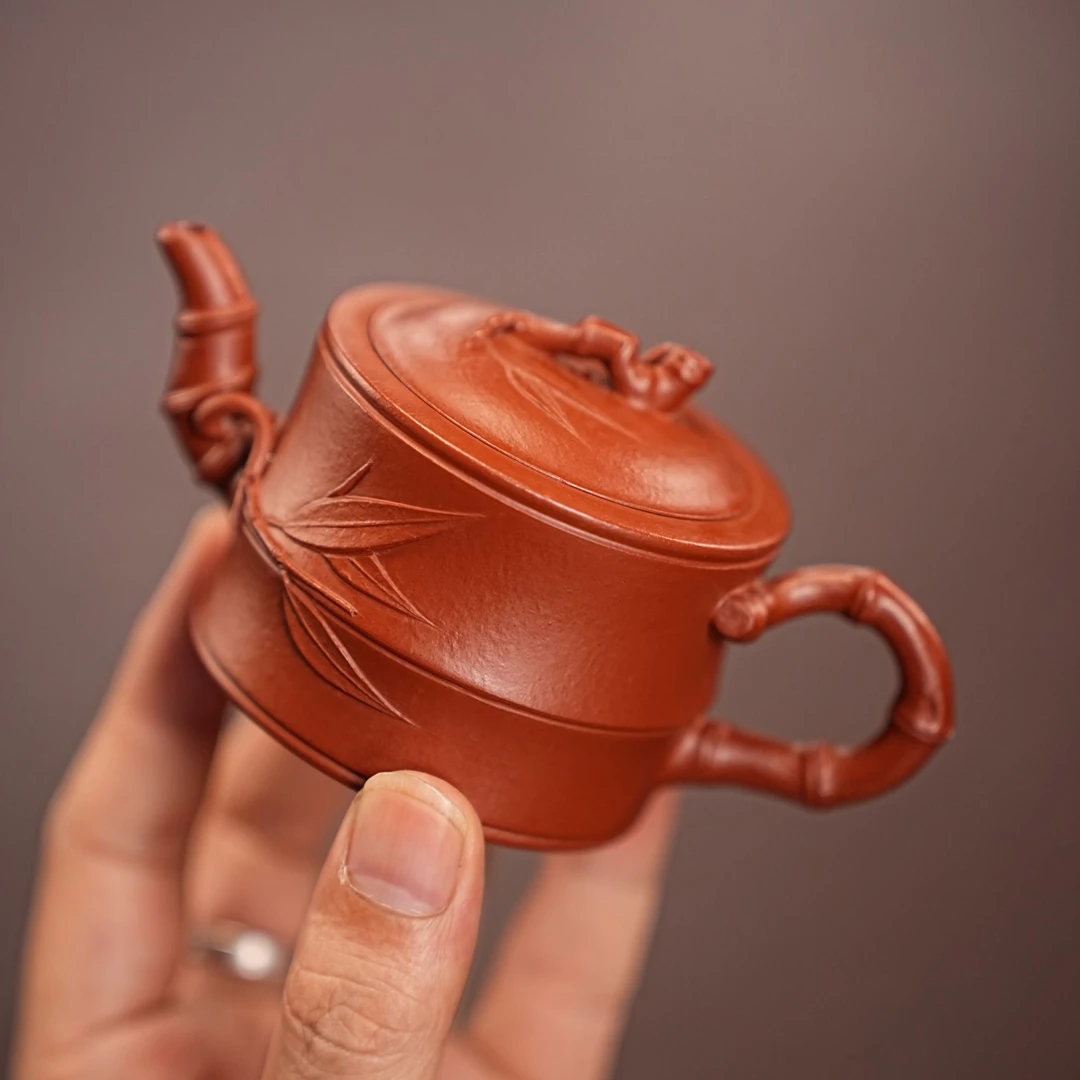 宜兴手工手制精美茶具紫砂 朱泥《听风吟竹》80毫升