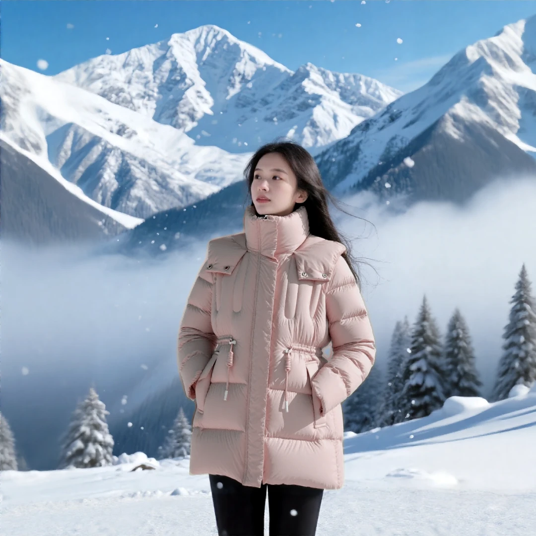 中长款羽绒服女款90鹅绒宽松连帽收腰保暖外套YS-19098AA
