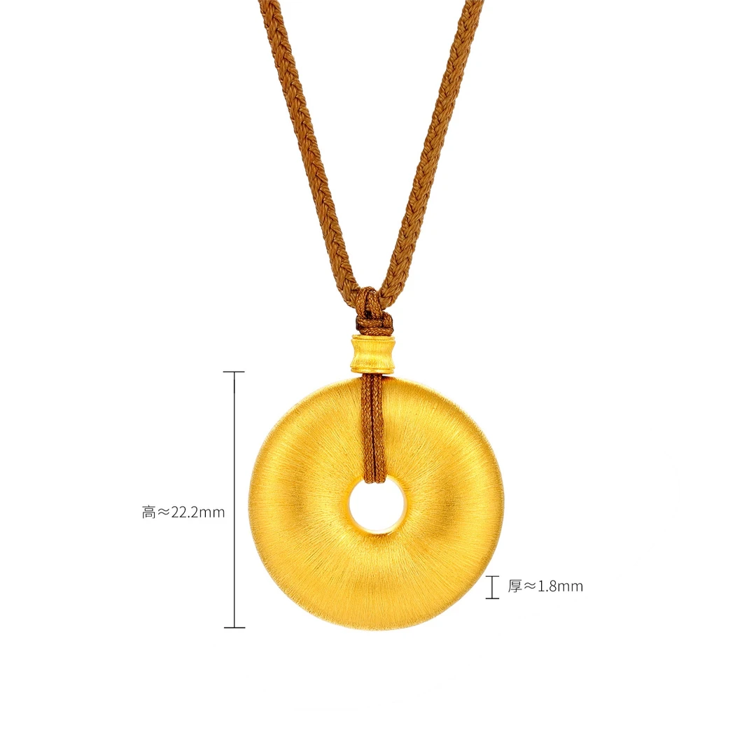 足金 古法经典古韵素金平安扣丝绒项链