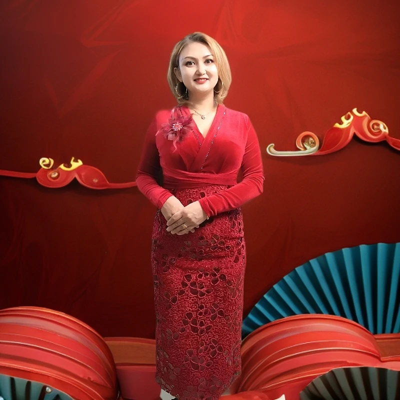 服装修身礼服秋冬扎花连衣裙中长裙纯色黑色设计师长袖气质