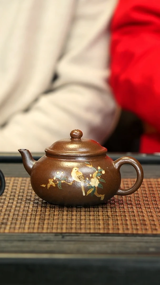 【闪购商品】紫砂茶壶WT46琥珀烧 花鸟清韵