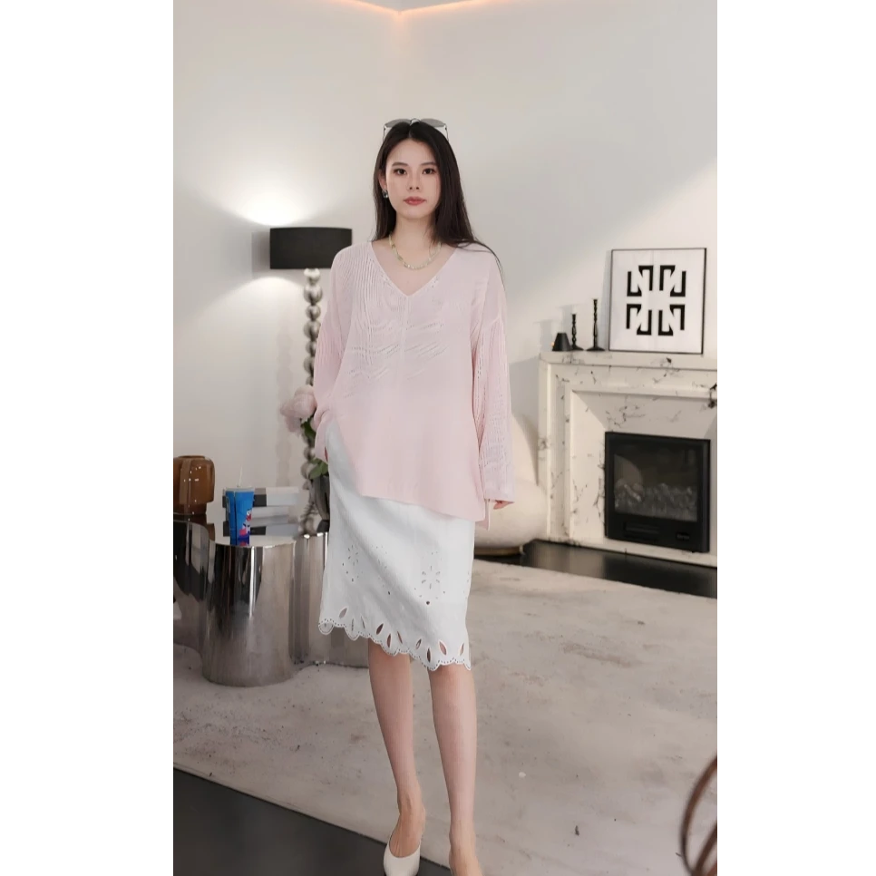 LYNEE  V领长袖进口棉温婉大方针织衫时尚洋气衣服女  LGD2FSK080