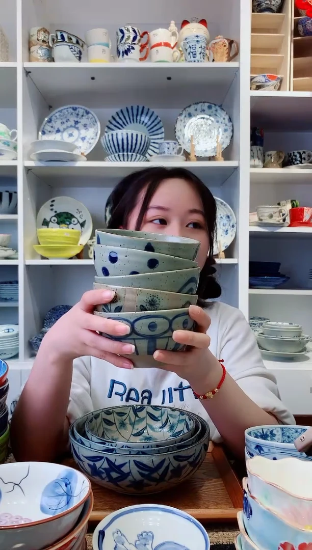 陶瓷粗陶4寸复古米饭碗一套五只木盒装