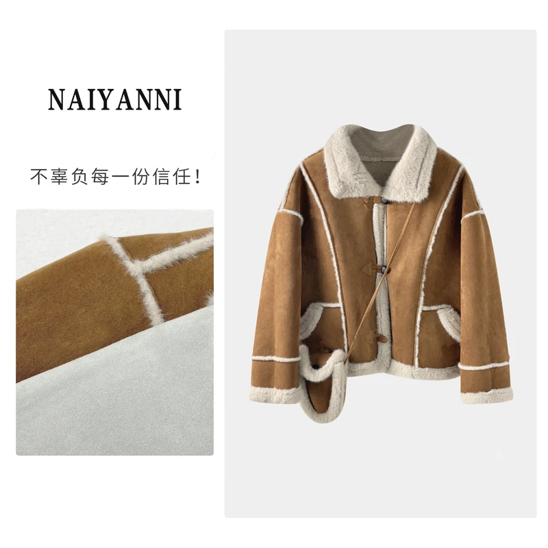 【送包包】时尚慵懒风设计感拼接立领机车服冬季新款加厚短外套006