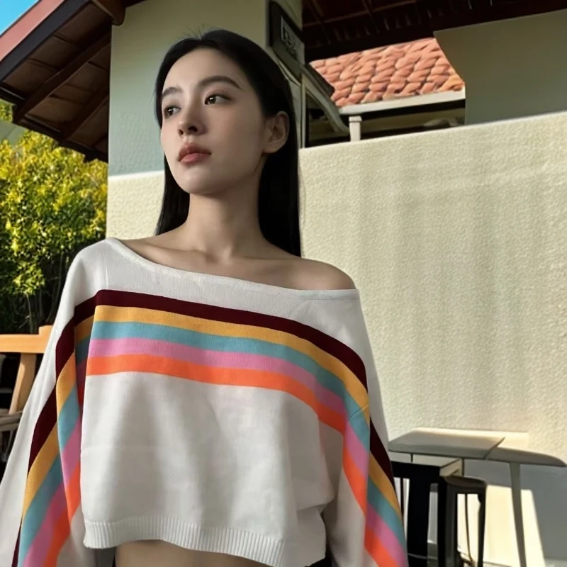 白色彩虹条纹短款打底（直播链接）