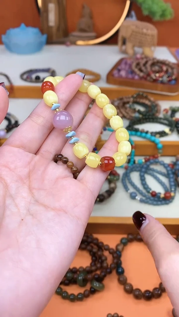 【闪购商品】蜜蜡手链未镶嵌单圈蜜蜡直切玛瑙手串