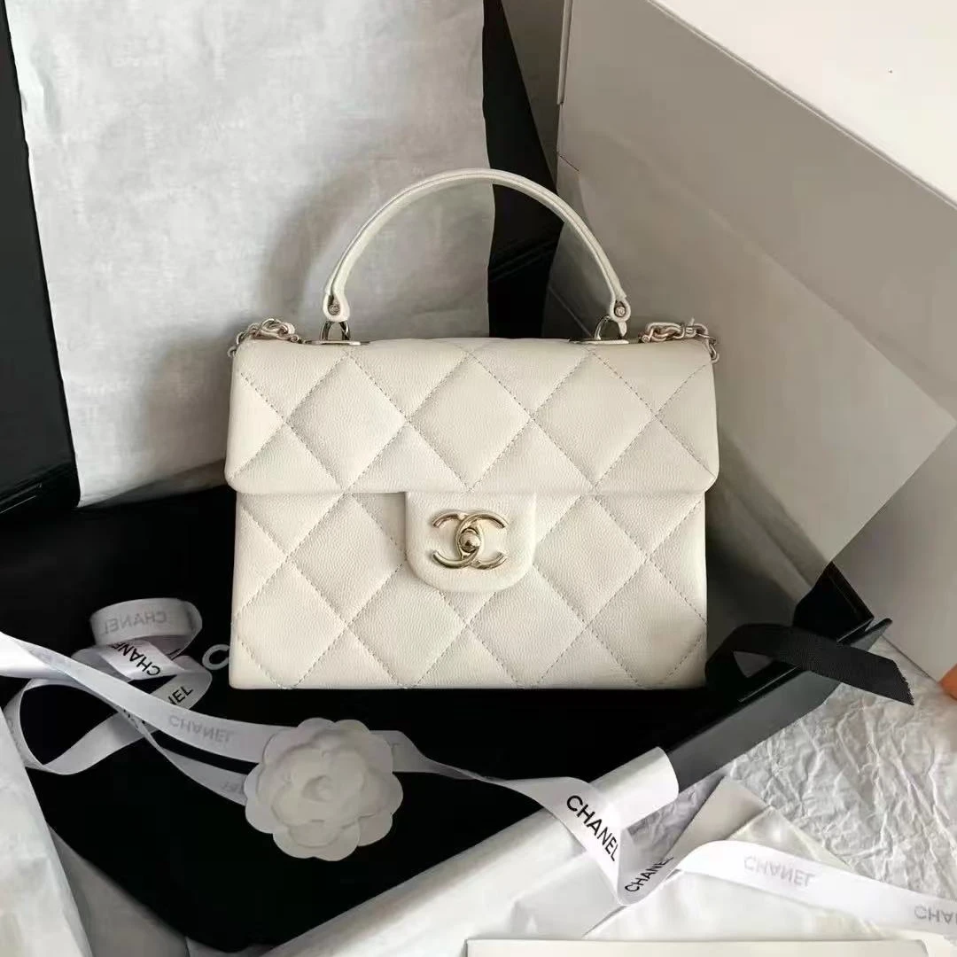 99新 Chanel/香奈儿 白金荔枝纹Kelly手提单肩包18206094一店