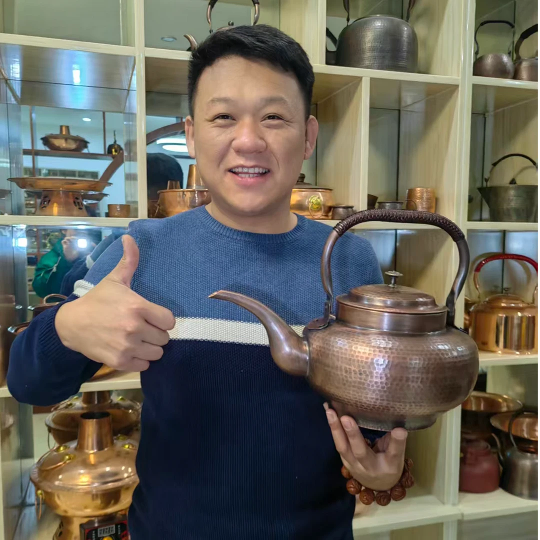 小牛铜艺大提篮壶纯紫铜手工锤点家用大壶家用商用4升
