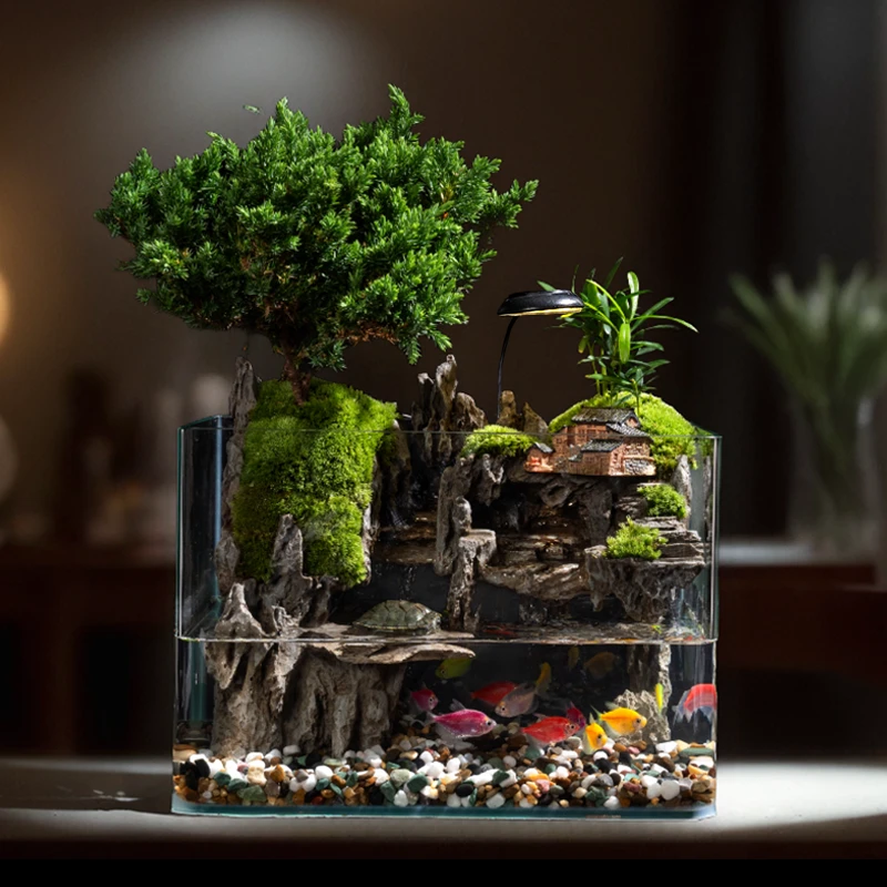 【山居秋暝】双流水可拆洗玉锦松桌面办公室创意流水微景观30*18*20