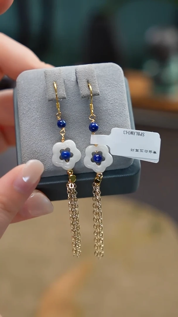 银S925镶嵌和田玉（白玉）耳饰耳饰