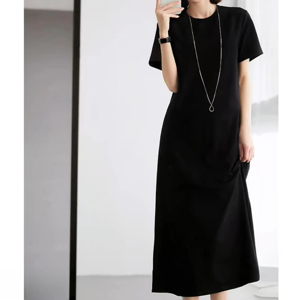 AMAZCOOL 5383赫本风圆领短袖连衣裙