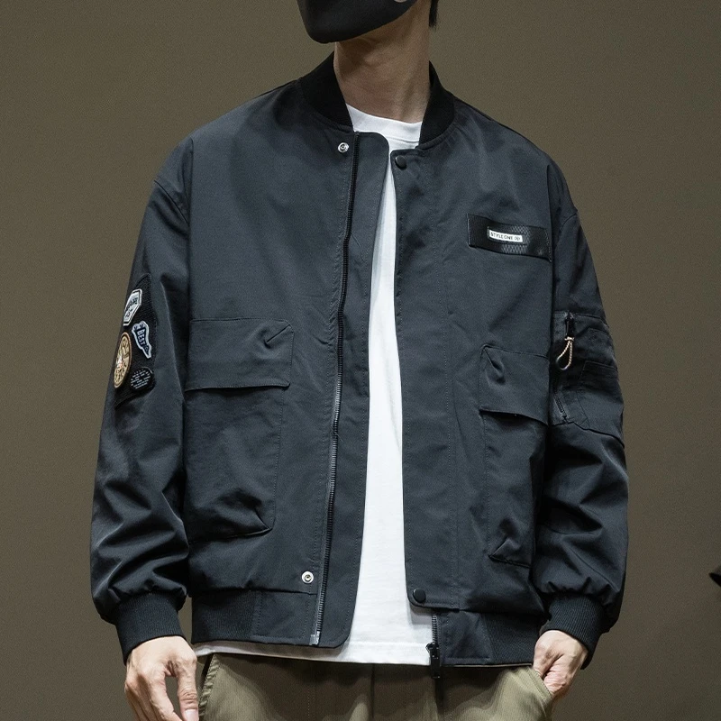 立领棒球服夹克男春秋新款休闲宽松运动工装潮牌青少年飞行服外套