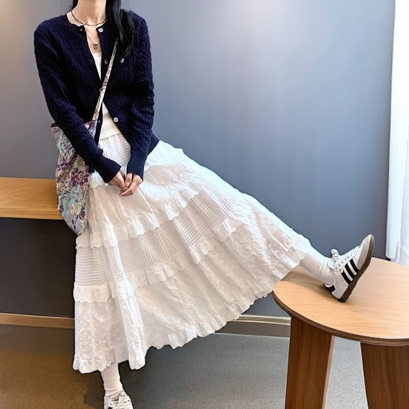 白色法式蓬蓬裙女春秋夏2024新款气质仙女a字半身裙芭蕾蛋糕裙子