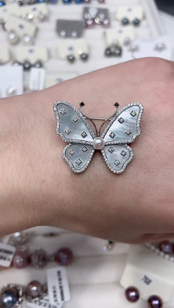 【闪购商品】海水珍珠戒指银S925镶嵌胸针