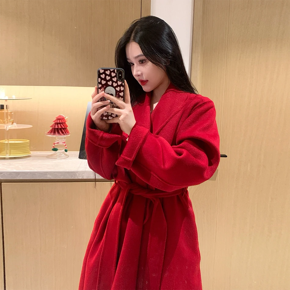 秋冬中长款结婚新娘双面绒毛呢外套女高档气质爆款小个子呢子大衣