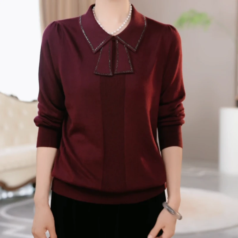 2025年秋冬新款时尚POLO领妈妈装洋气高端遮肉显瘦长袖针织衫女